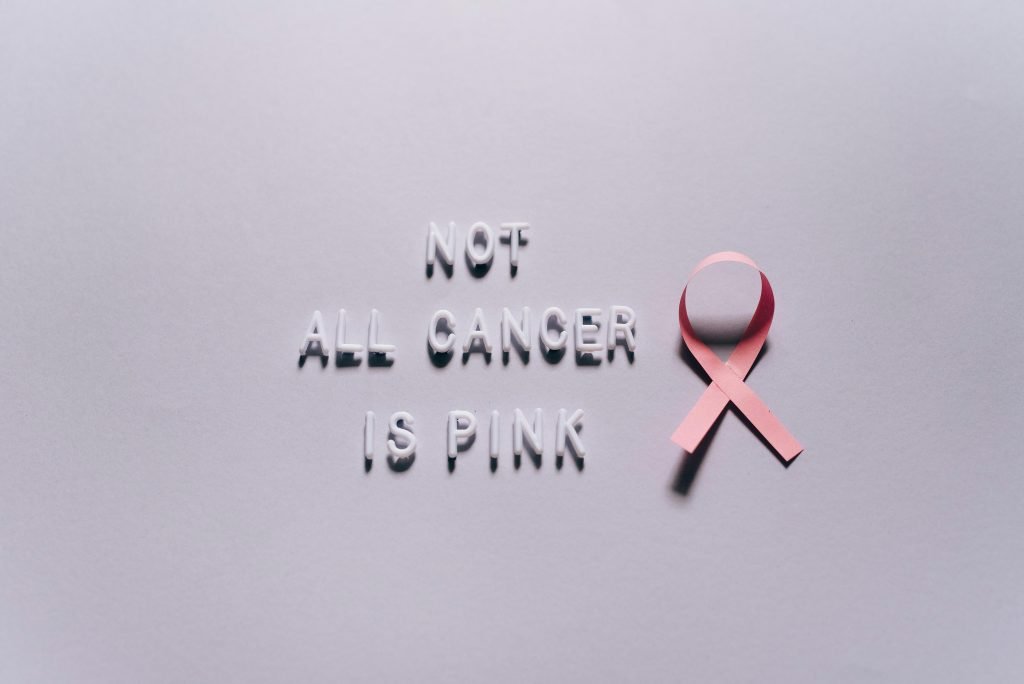 not all cancer is pink is displayed on paper, pink cancer ribbon // Healthier Me Today