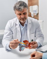 doctor explaining and pointing to prostate, what are the 5 warning signs of prostate cancer // Healthier Me Today
